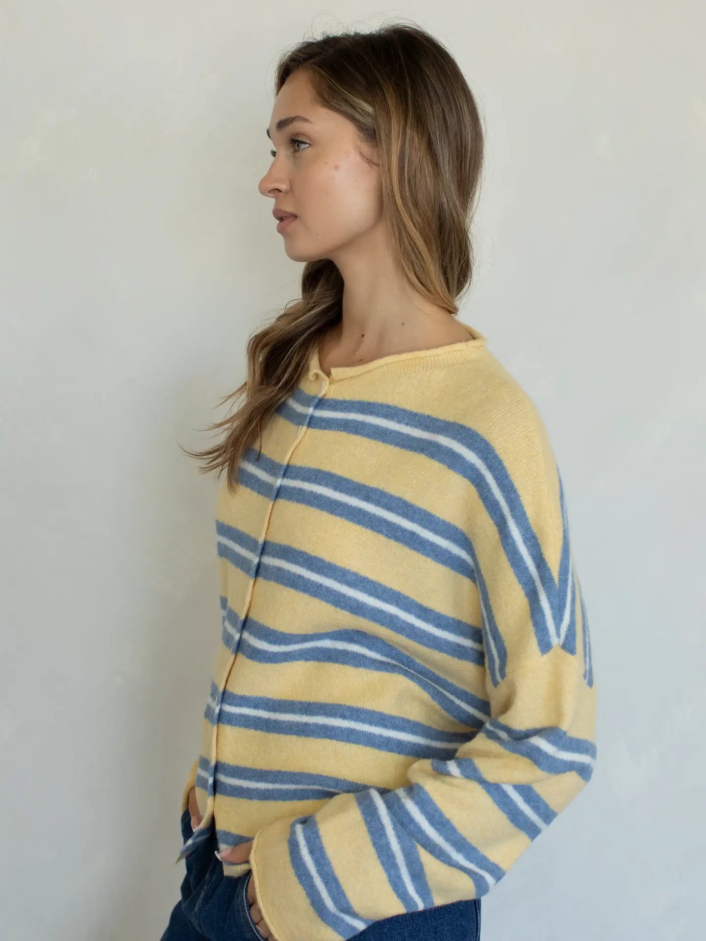 june striped cardigan