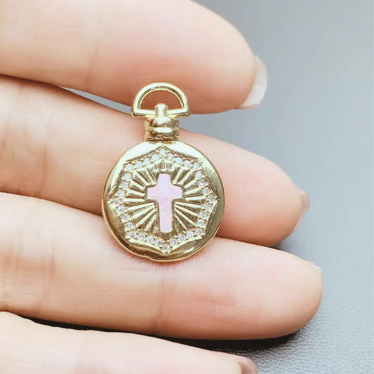 pink cross circle charm