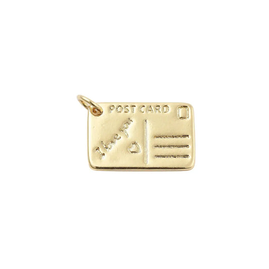 gold post card charm