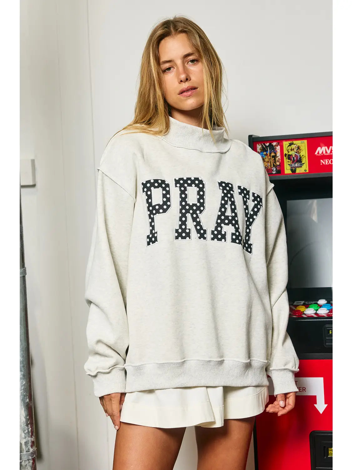 pray polka dot mock neck