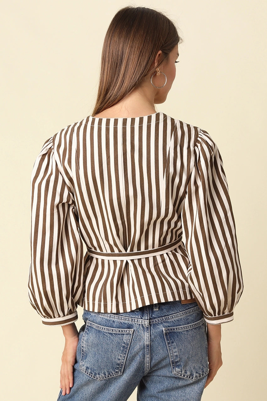 benica striped belted peplum blouse