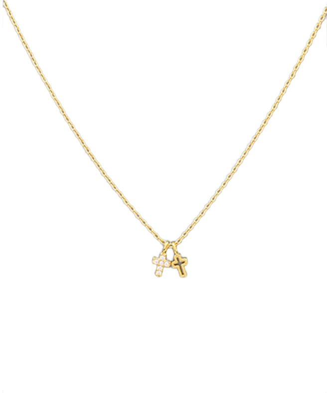 gold double cross necklace