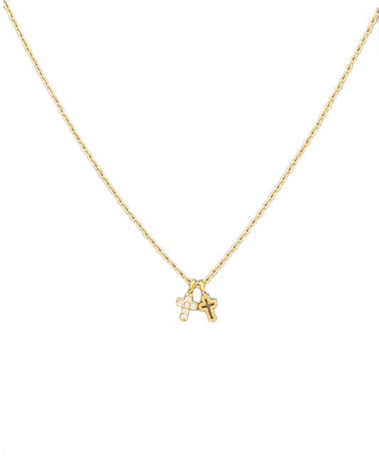 gold double cross necklace