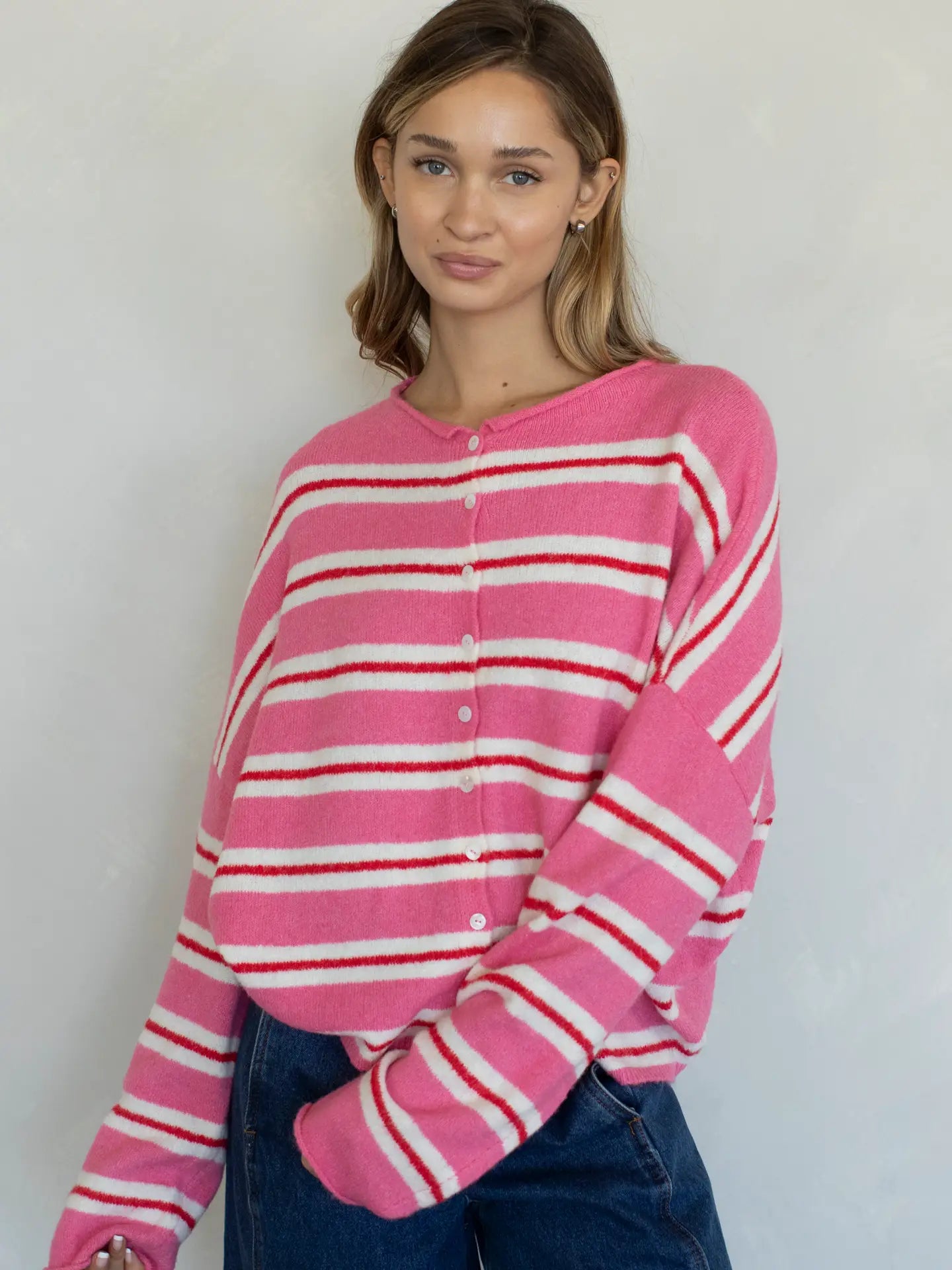 june striped cardigan