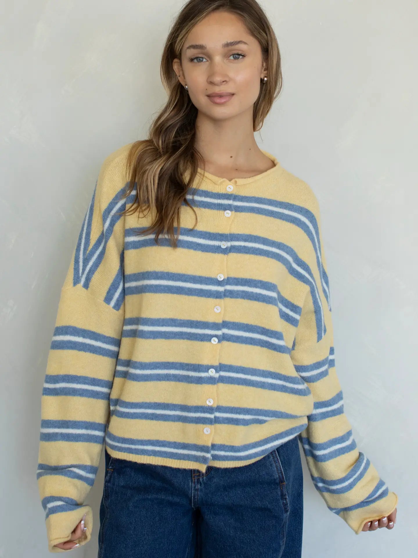 june striped cardigan