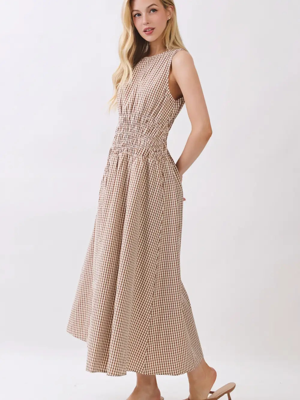 gingham crush maxi dress