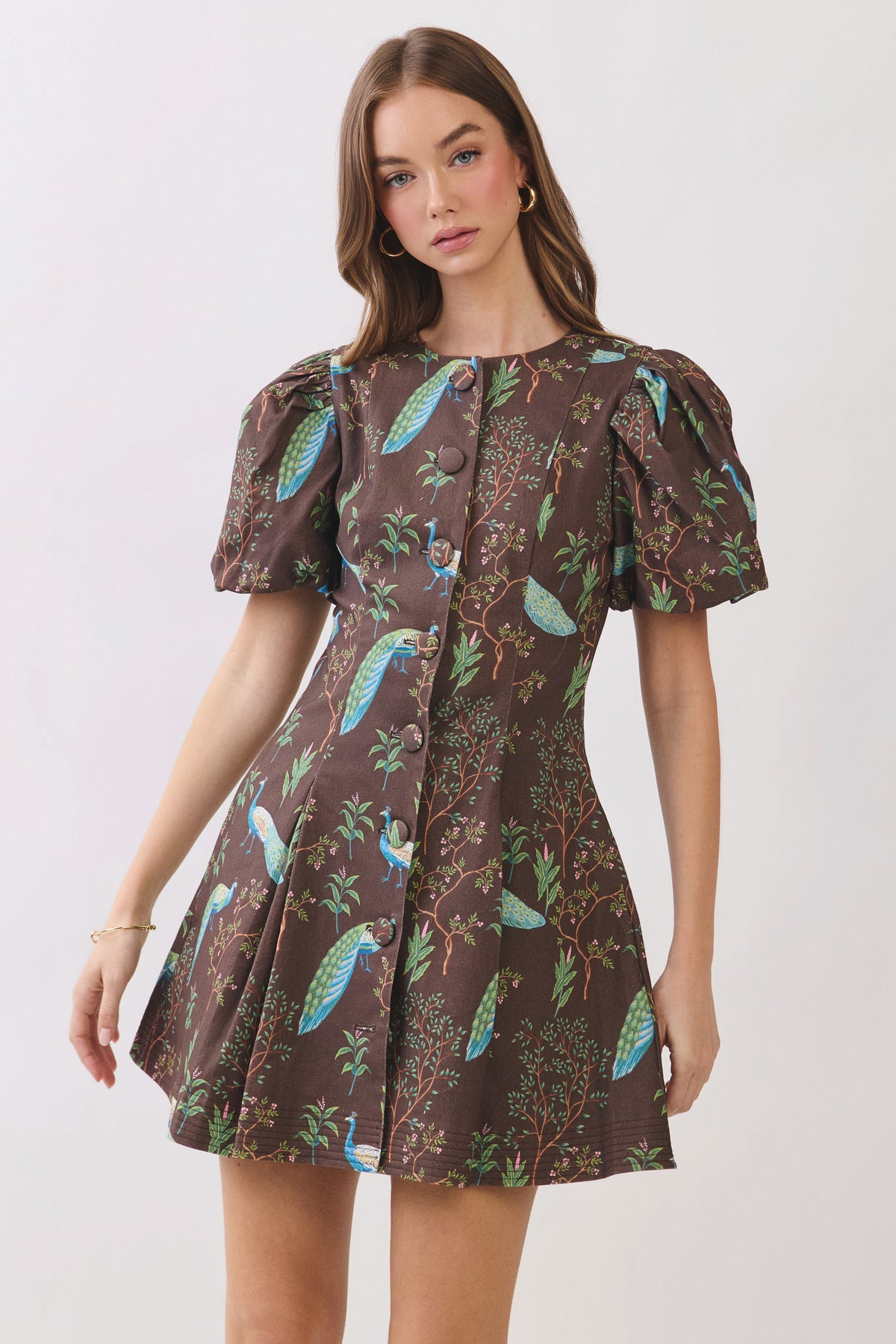 peacock party mini dress