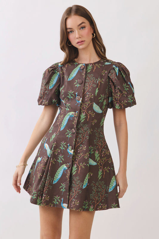 peacock party mini dress